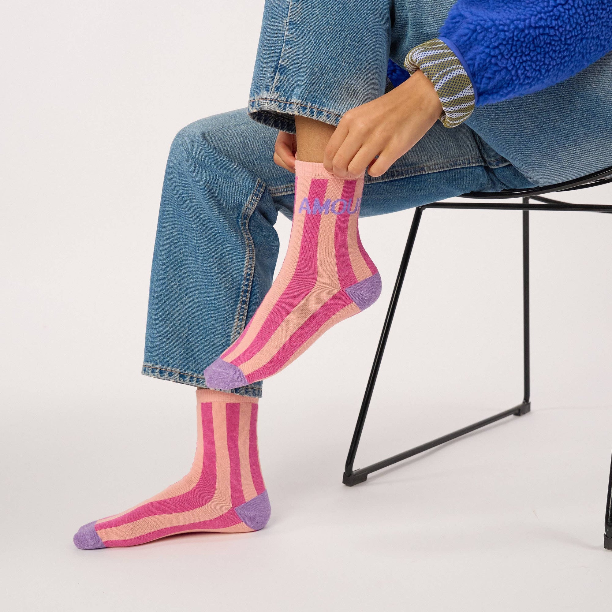Damensocken AMOUR gestreift violett/rosa, One Size 36-40