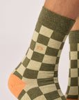 Socken kariert grün/orange, One Size 41-46