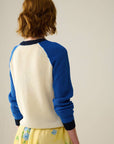 Waffelstrickpullover ecru/blau