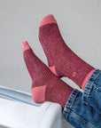 Damensocken glitzernd burgunderrot-rosa, One Size 36-40