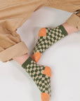Jungensocken kariert grün-orange