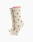 Glitzersocken Herzen creme-marineblau, One Size 36-40