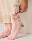 Damensocken AMOUR gestreift ecru/rosa, One Size 36-40
