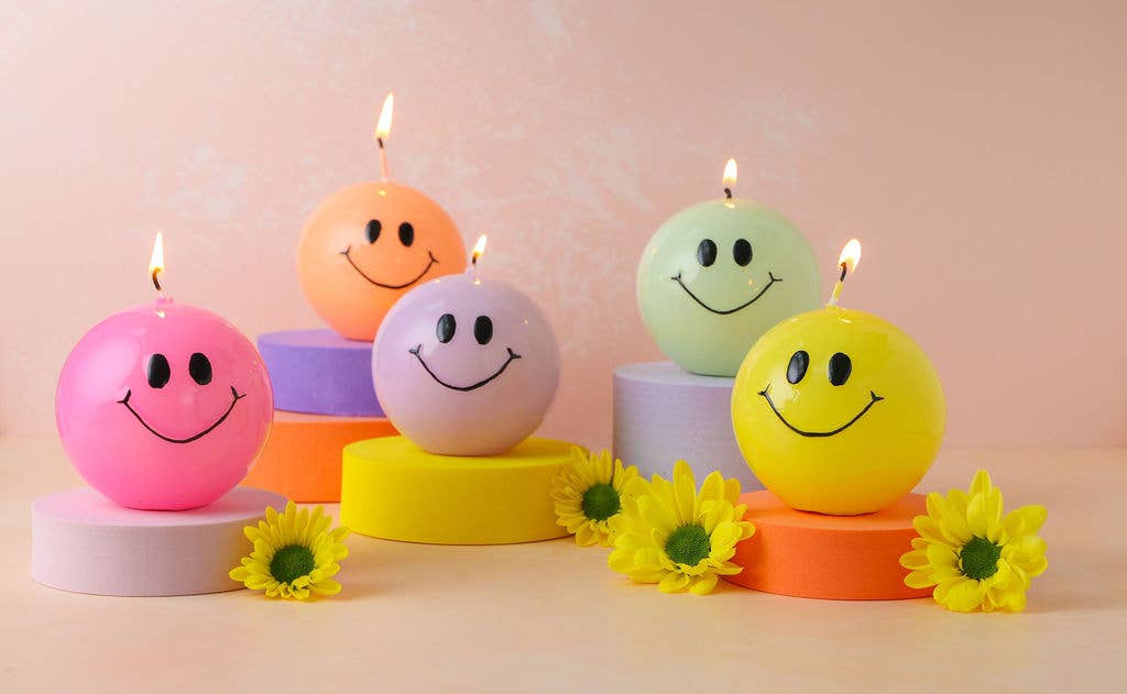 Smiley Kerze hotpink, Ø 7,5 cm