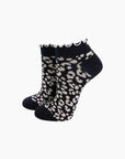 Knöchelsocken mit Leopardenmuster und Rüschen schwarz-beige, One Size 36-40