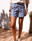 Jeansshorts mit Stickerei blau-weiss