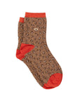 Glitzernde Damensocken Leopardenmuster braun-orange, One Size 36-40