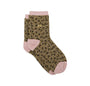 Glitzernde Damensocken Leopardenmuster olivgrün, One Size 36-40