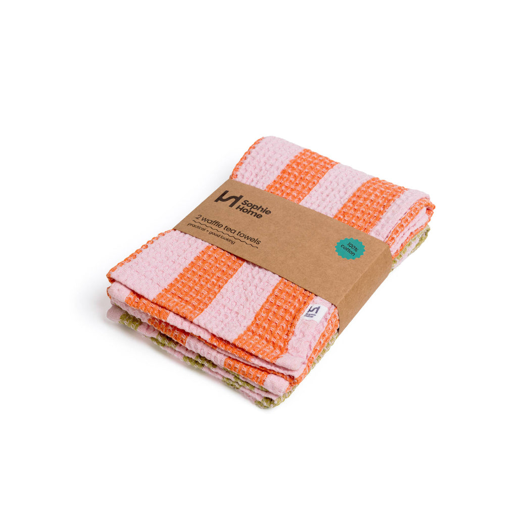 Geschirrtuch 2er- Set orange rosa, 50x70 cm