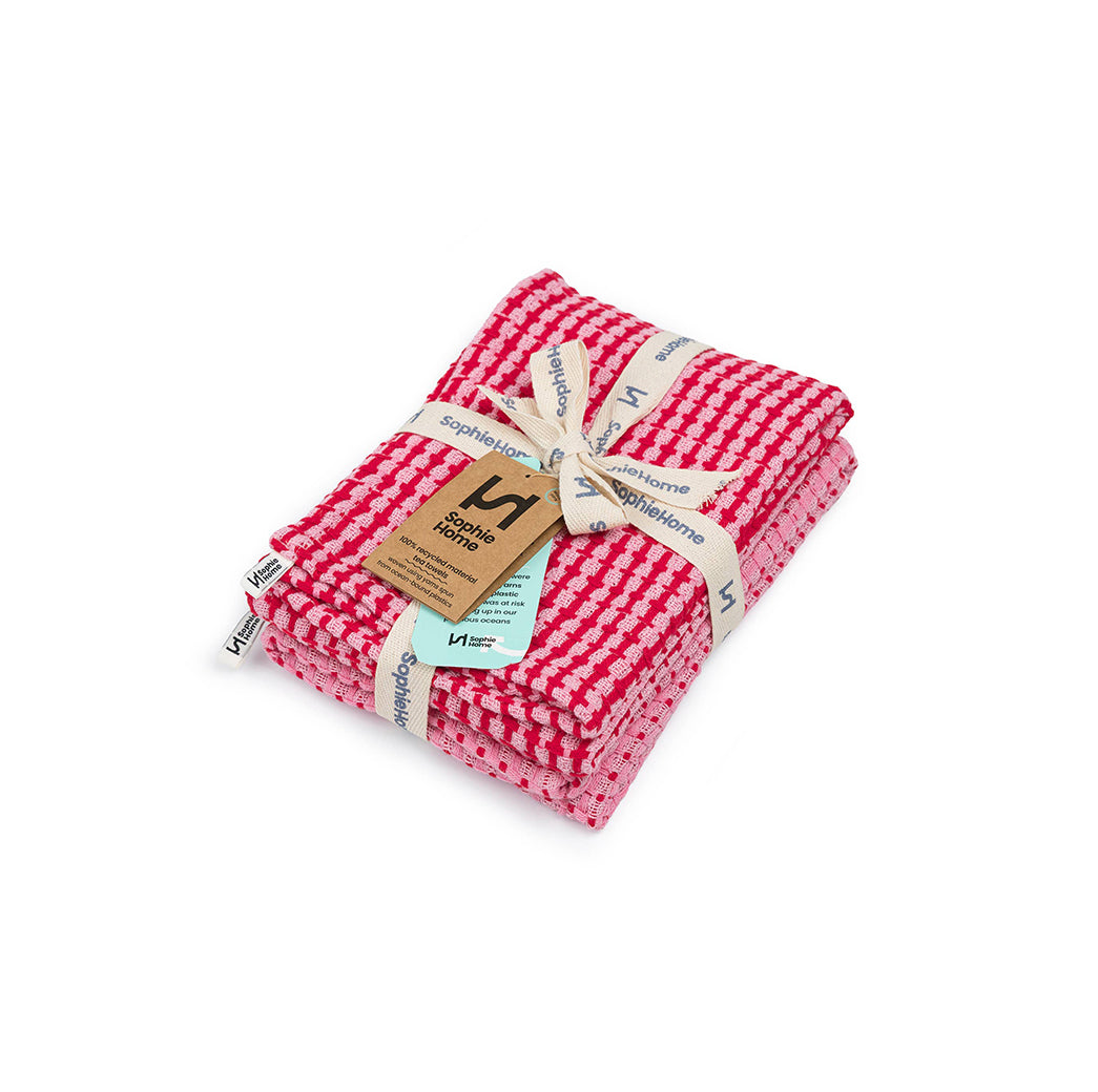 Geschirrtuch 2er-Set rot rosa, 50x70cm