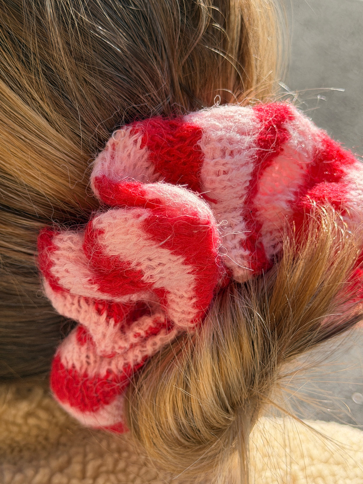 Haargummi gestrickt Streifen rosa-rot