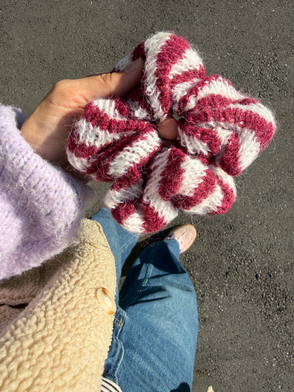 Haargummi gestrickt Streifen burgund