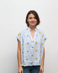Kurzarm-Top Smiley weiss-hellblau gestreift, One Size