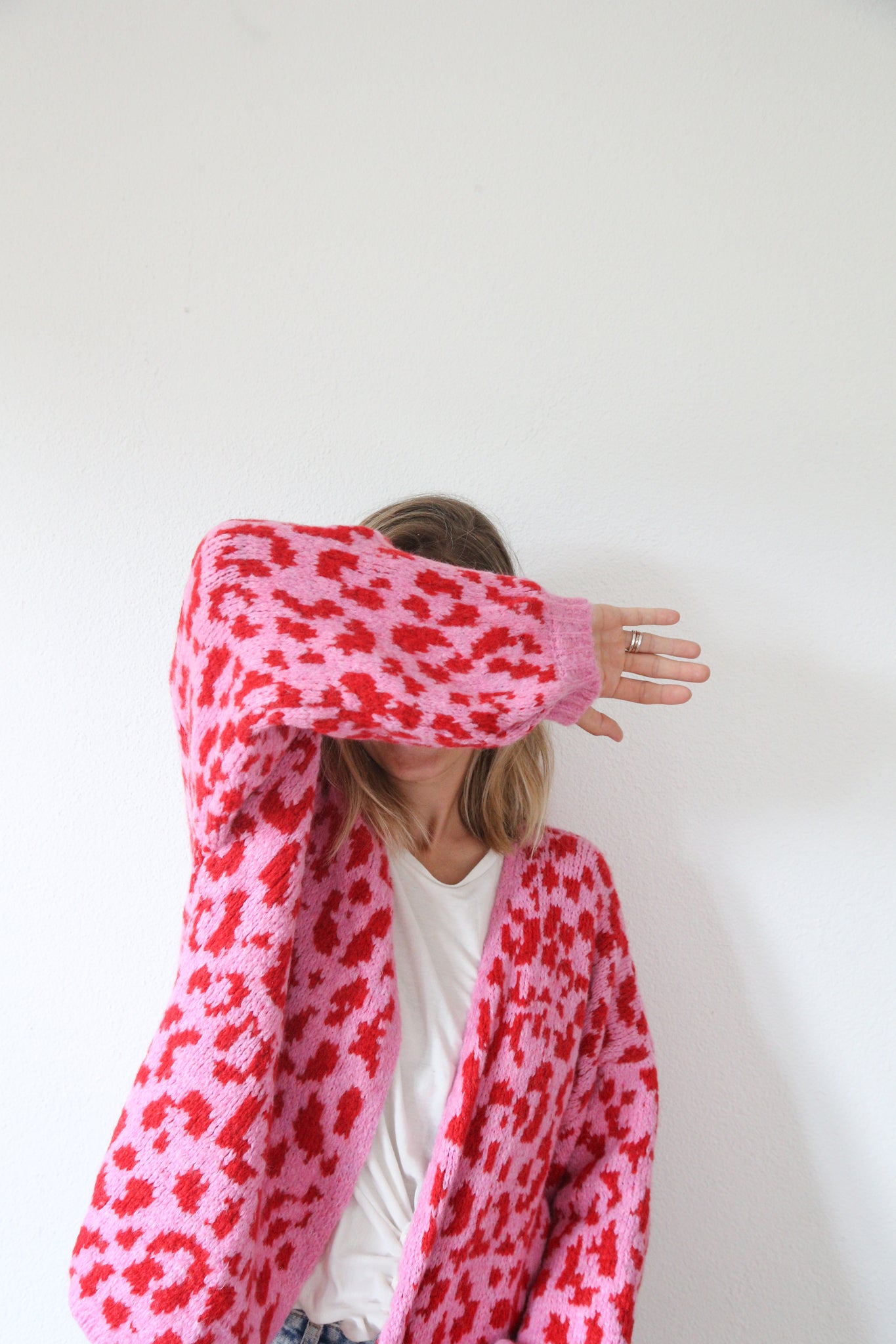 Strickjacke Leopardenmuster rosa/rot One Size