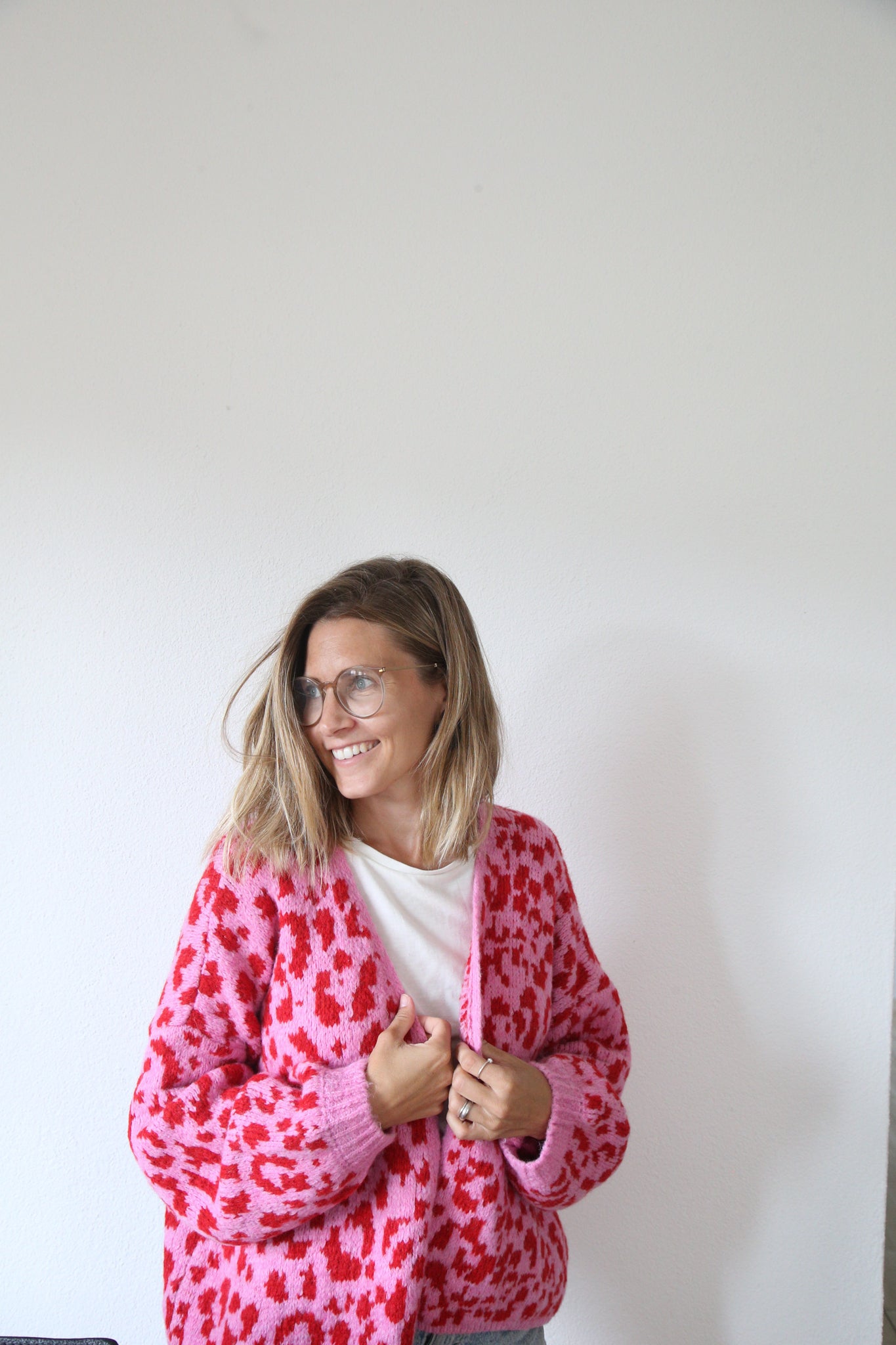 Strickjacke Leopardenmuster rosa/rot One Size