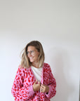Strickjacke Leopardenmuster rosa/rot One Size