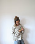 Strickjacke Leopardenmuster rohweiss/grün One Size