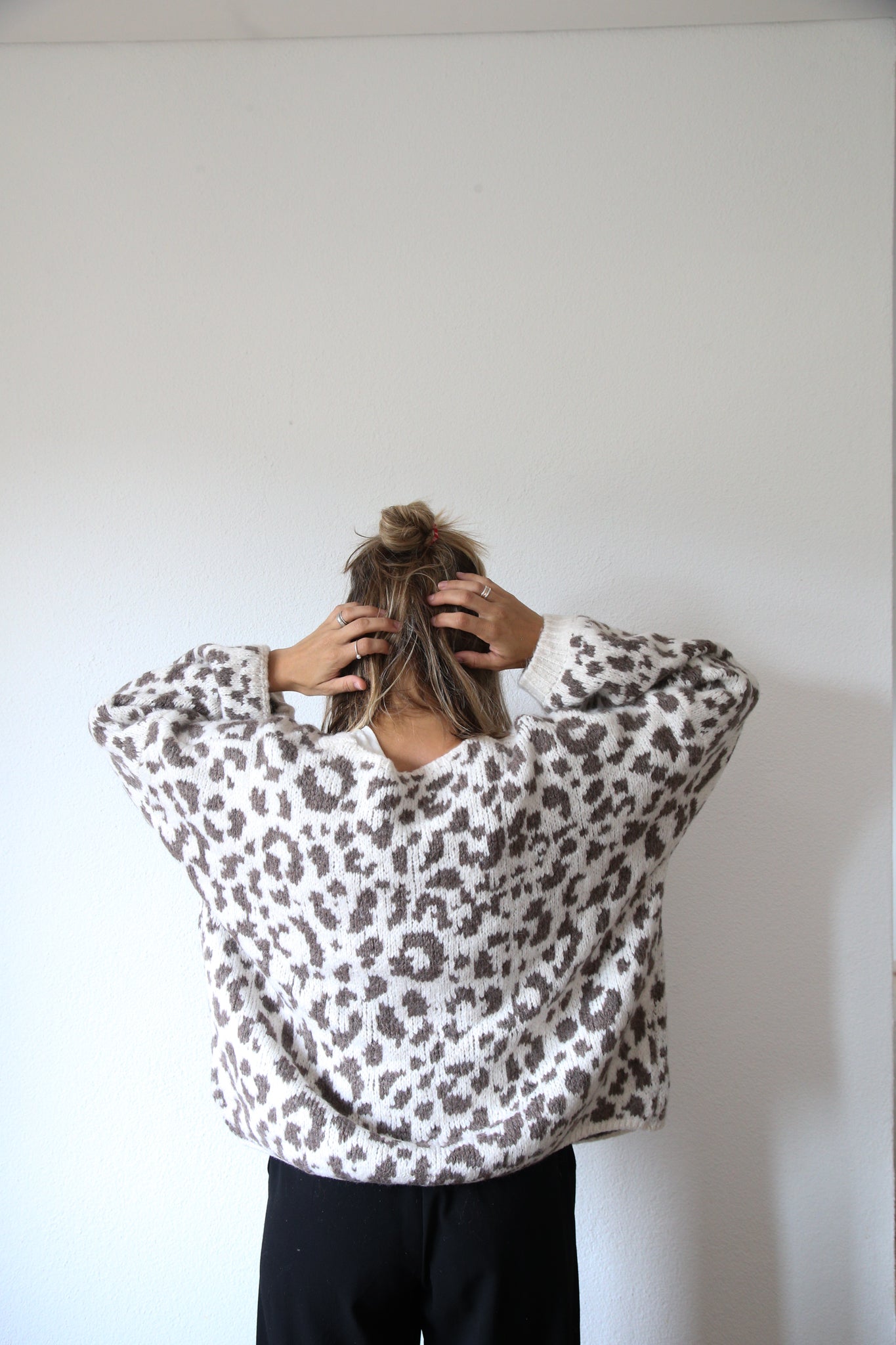 Strickjacke Leopardenmuster rohweiss/taupe One Size