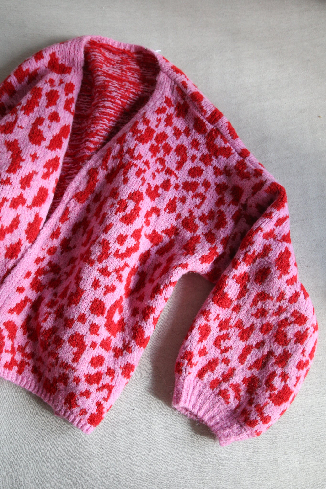 Strickjacke Leopardenmuster rosa/rot One Size