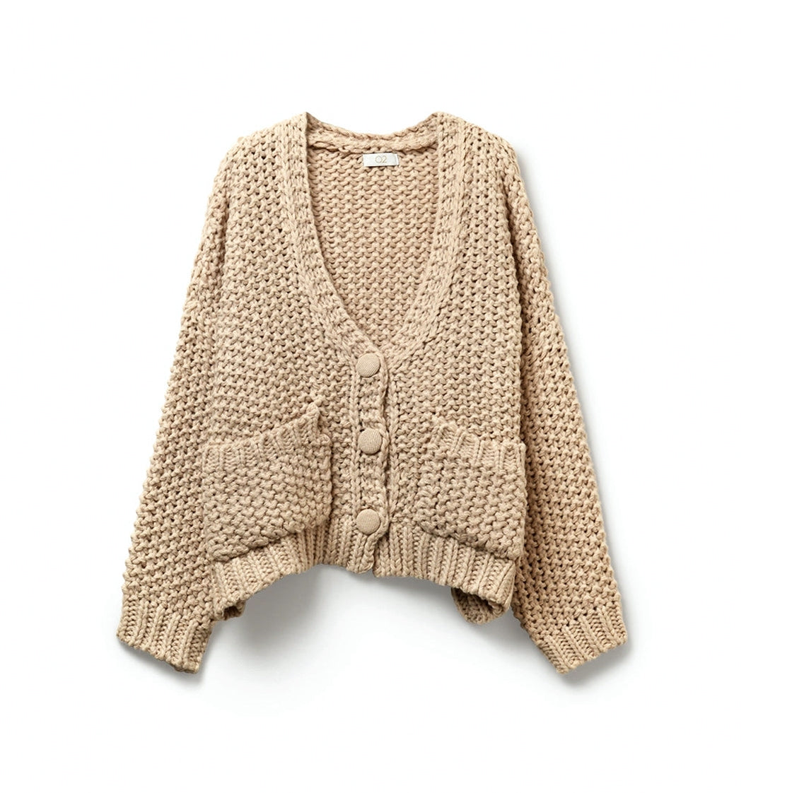 grob gestrickte Jacke mit Taschen, beige, One Size
