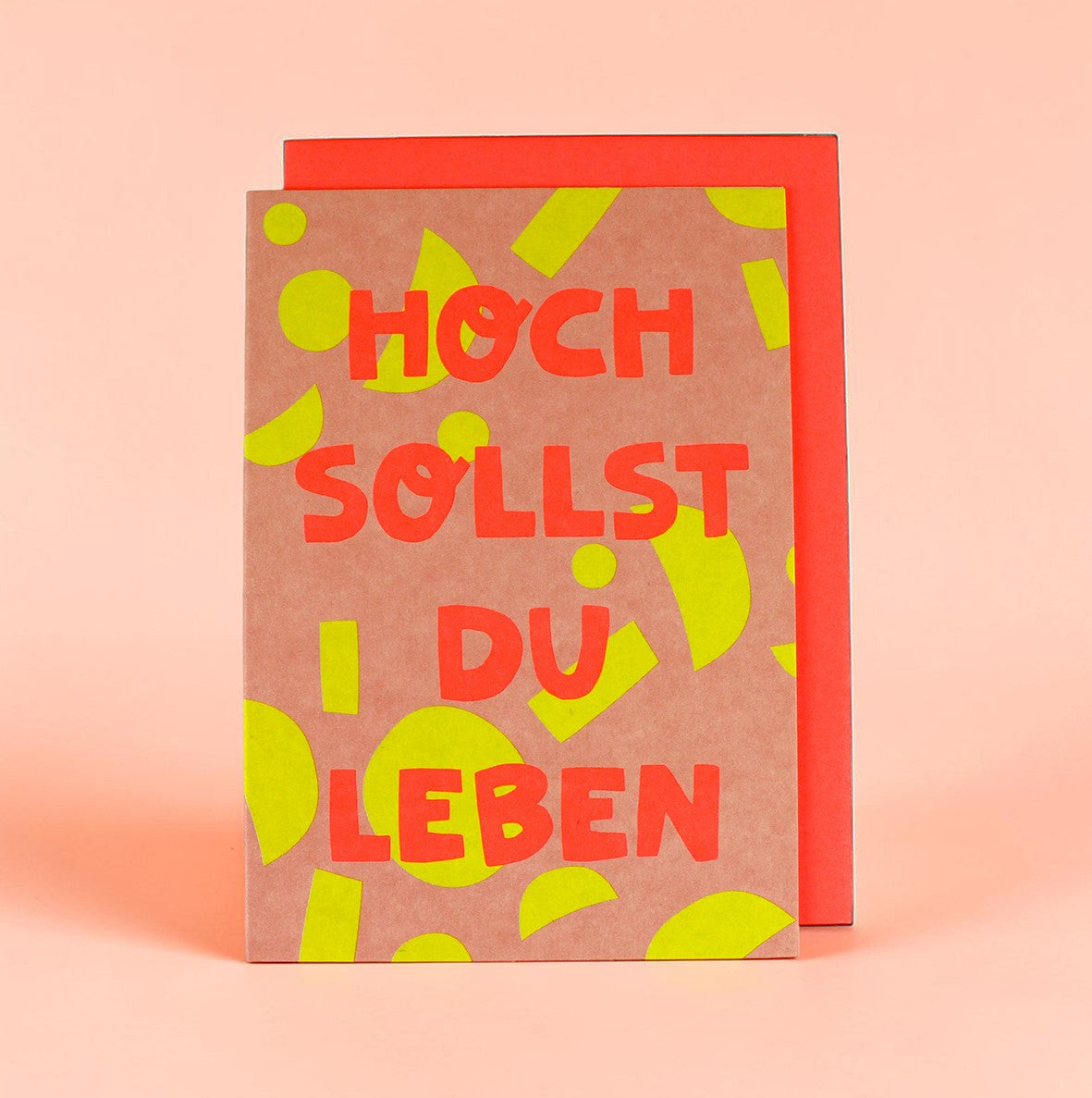 Klappkarte Hoch sollst Du leben - Geo-Muster rose/gelb/neon