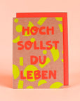 Klappkarte Hoch sollst Du leben - Geo-Muster rose/gelb/neon