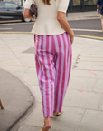 Hose gestreift rosa-lila mit weitem Bein