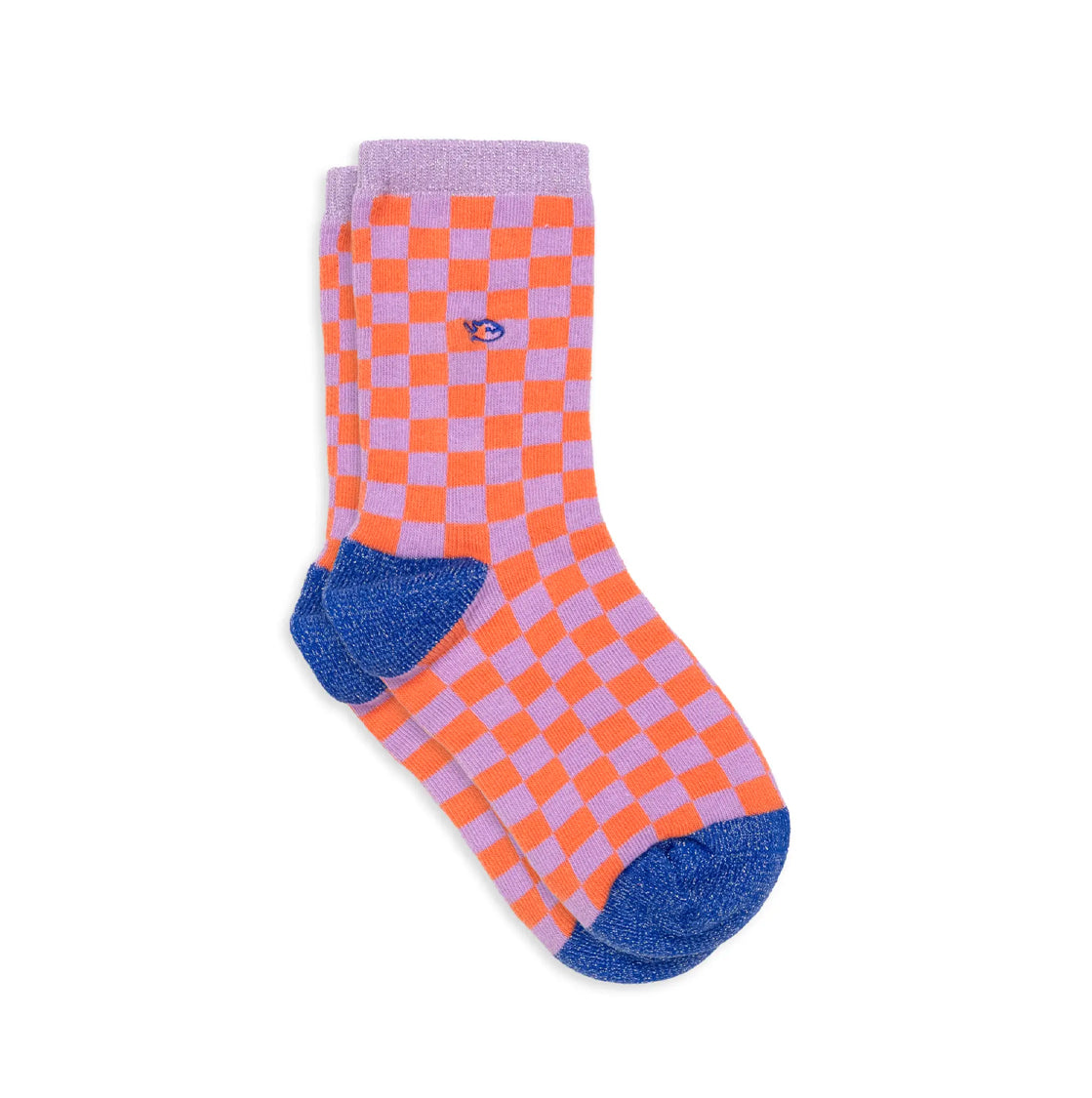 Damensocken kariert orange/violett, One Size 36-40