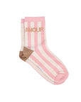 Damensocken AMOUR gestreift ecru/rosa, One Size 36-40