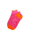 Knöchelsocken mit Leomuster und Rüschen pink-orange, One Size 36-40
