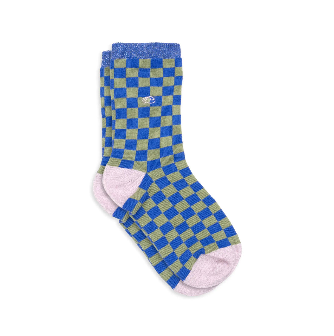 Damensocken kariert khaki/blau, One Size 36-40
