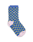 Damensocken kariert khaki/blau, One Size 36-40