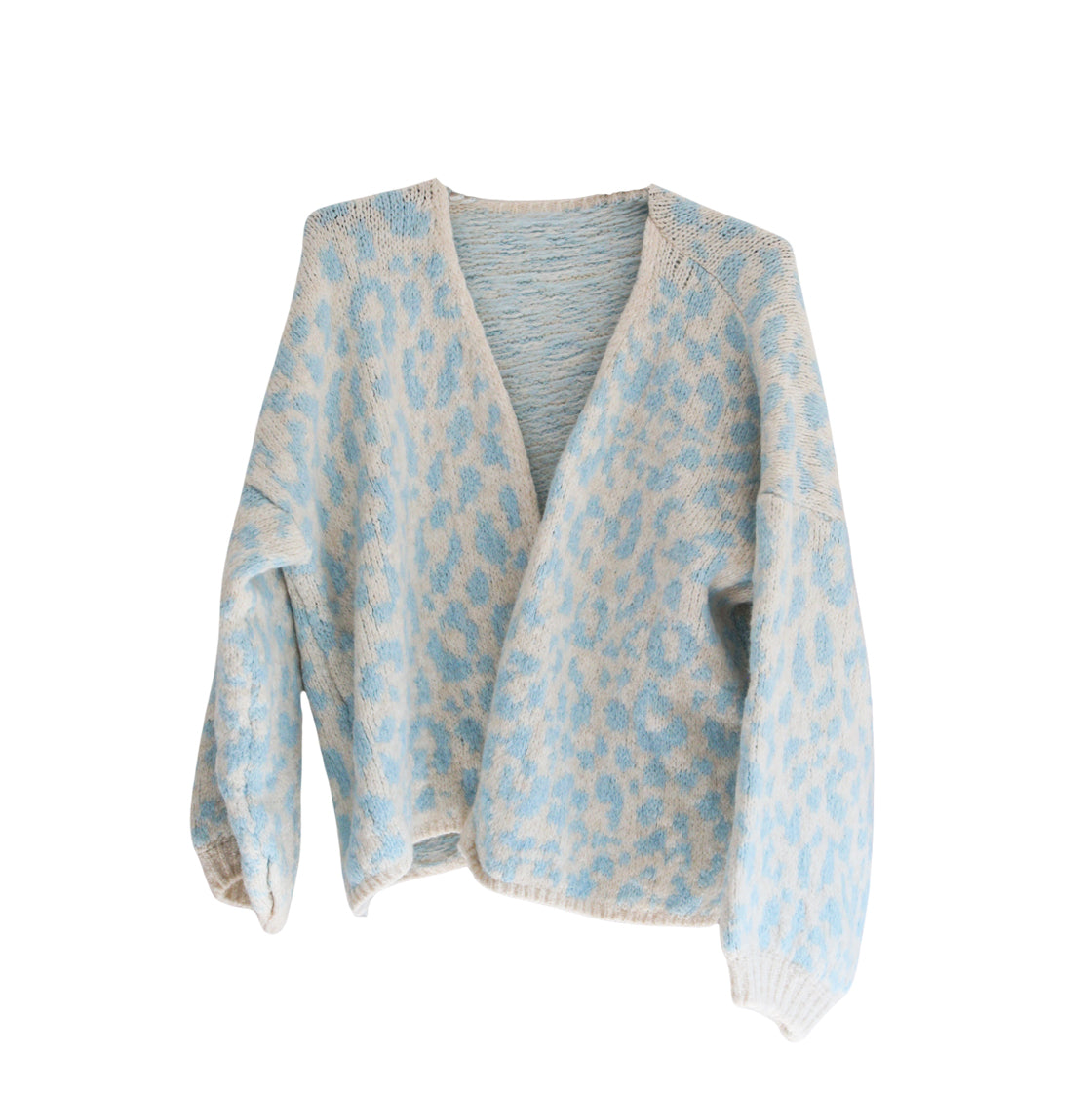 Strickjacke Leopardenmuster rohweiss/hellblau, One Size