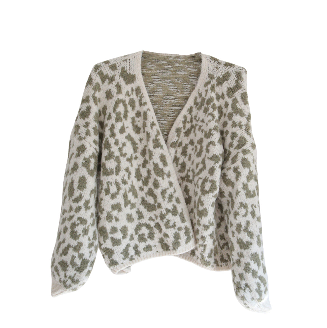 Strickjacke Leopardenmuster rohweiss/grün One Size