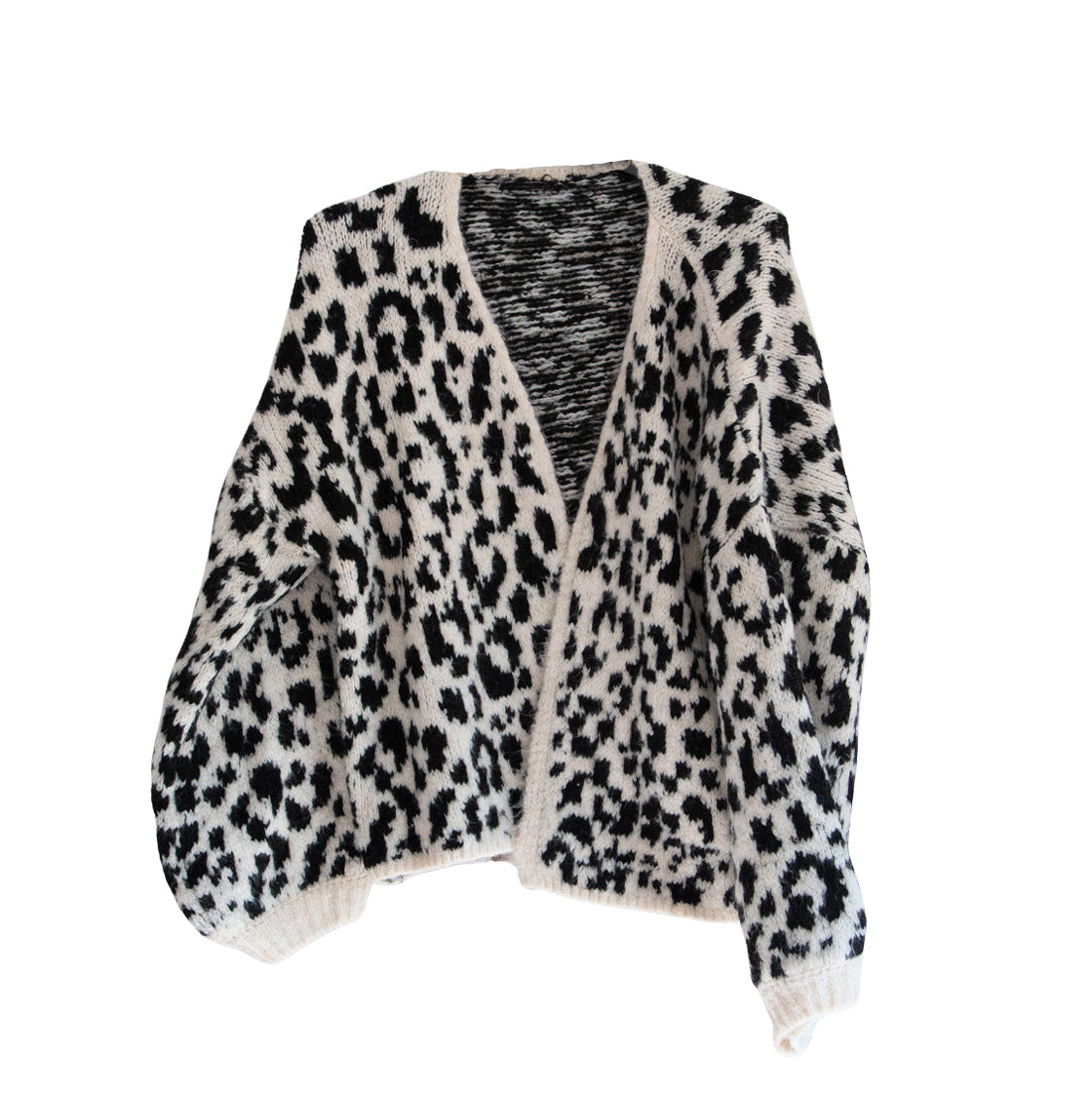 Strickjacke Leopardenmuster rohweiss/schwarz One Size
