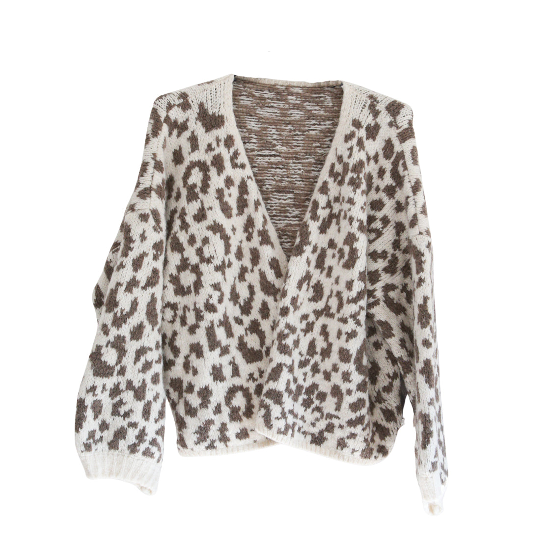 Strickjacke Leopardenmuster rohweiss/taupe One Size