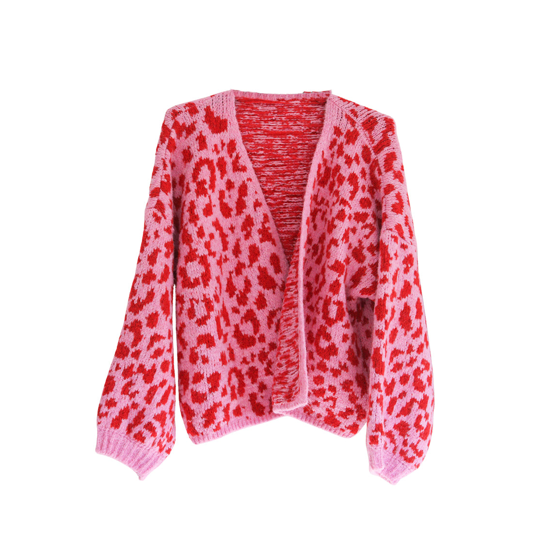 Strickjacke Leopardenmuster rosa/rot One Size