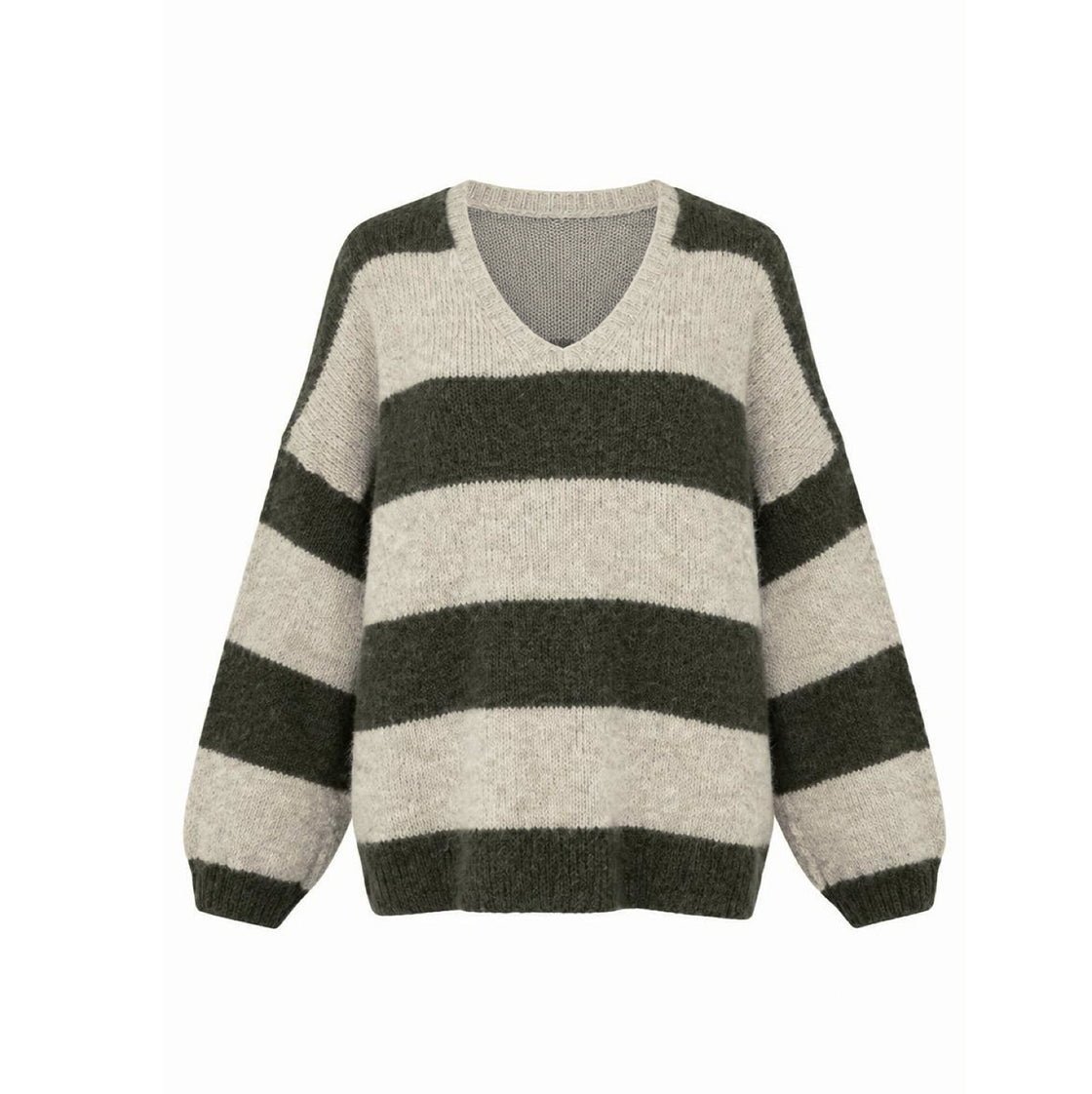 Strickpullover gestreift khaki-ecru, One Size