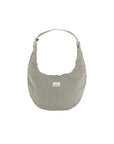 Schultertasche gestreift. mineralgrün-creme, ca. 43x25 cm
