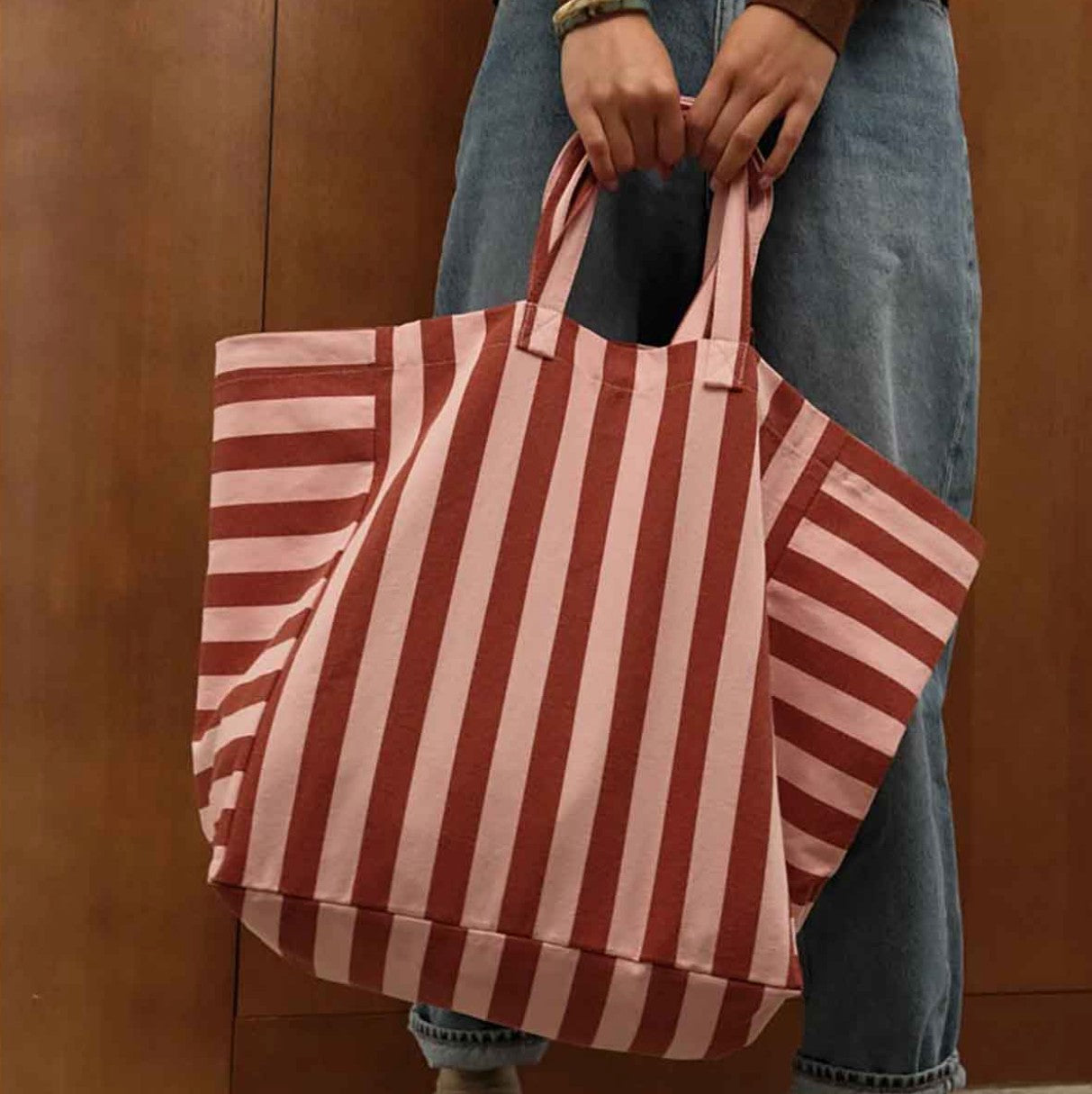 Tasche gestreift ziegel-marshmallow, 50x34x62 cm