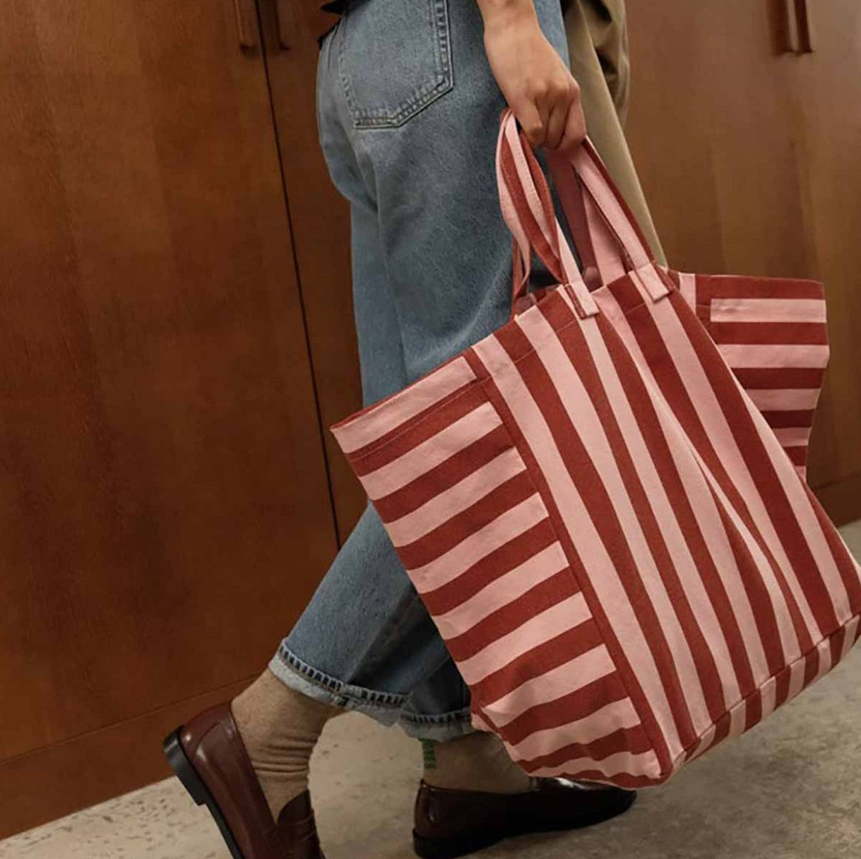 Tasche gestreift ziegel-marshmallow, 50x34x62 cm