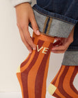 Damensocken gestreift LOVE orange, One Size 36-40