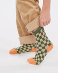 Jungensocken kariert grün-orange