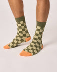 Socken kariert grün/orange, One Size 41-46
