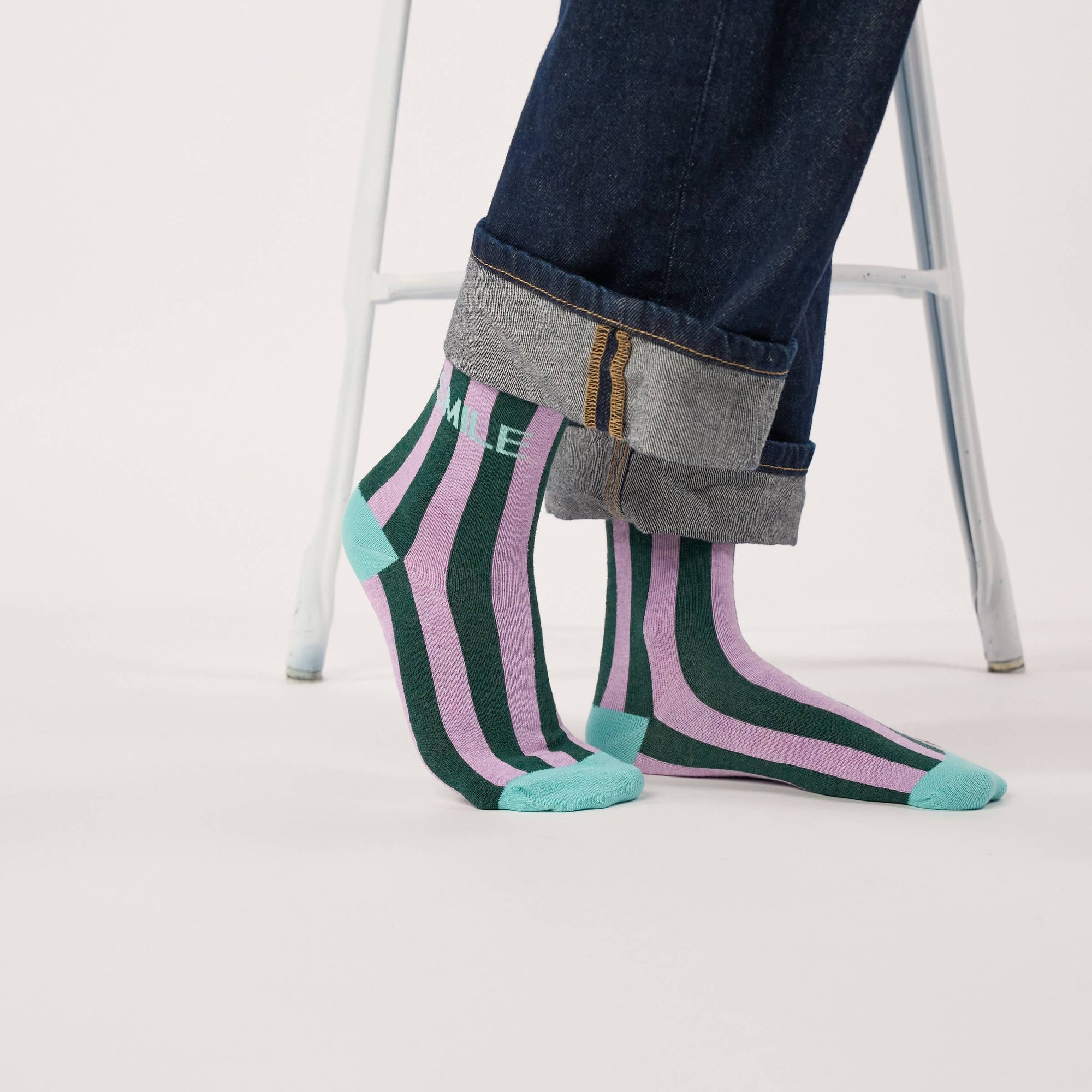 Damensocken SMILE gestreift violett/grün, One Size 36-40