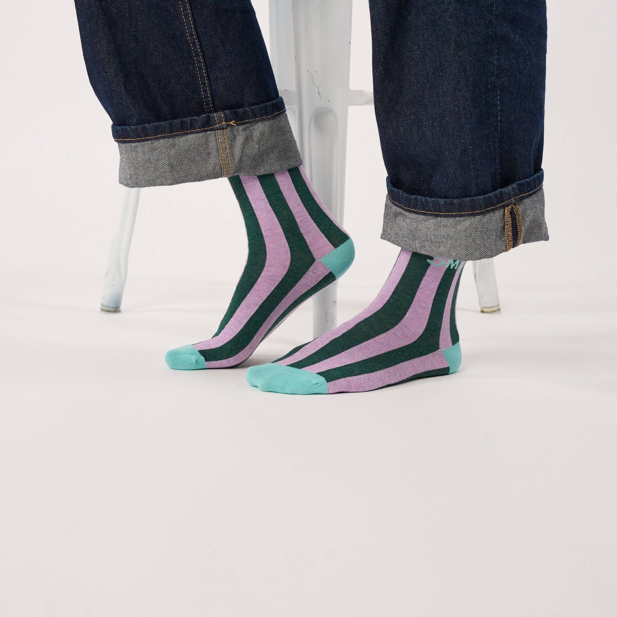 Damensocken SMILE gestreift violett/grün, One Size 36-40