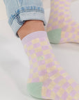 Mädchensocken kariert violett-gelb-grün