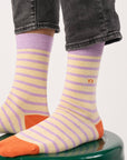 Socken mit breiten Streifen beige/violett, One Size 41-46