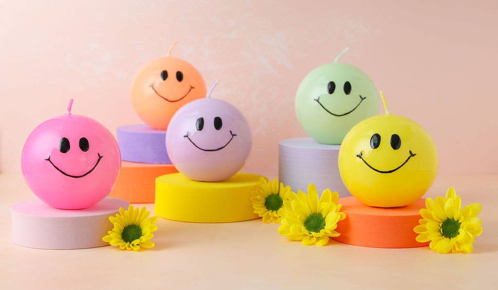Smiley Kerze hotpink, Ø 7,5 cm