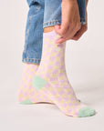 Damensocken kariert violett/gelb/grün, One Size 36-40